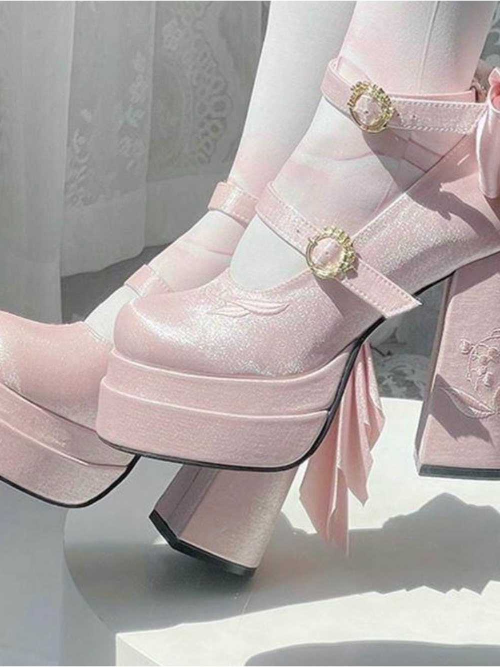 Floating Dream Lily of the Valley Satin Mary Jane Platform EU 37